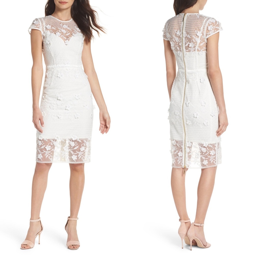 Bronx Banco Dress Midi Lace Osa Organza Floral NWT